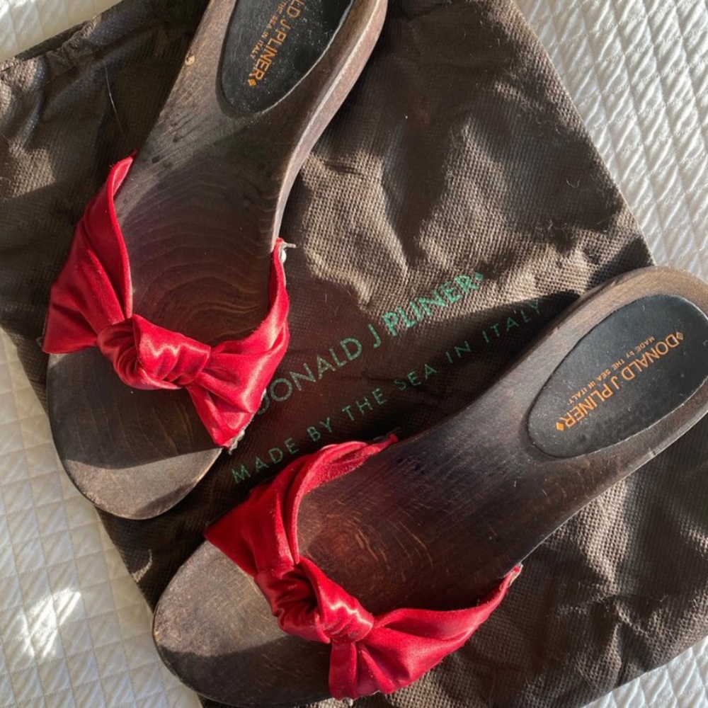 Vintage Designer Red Satin Wood Sandals